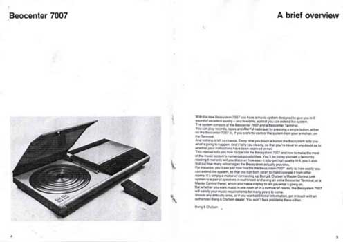 Bang and Olufsen Beocenter 7007 owners manual PDF